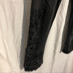 Free People Embroidered Laser Cut Raw Hem Jeans